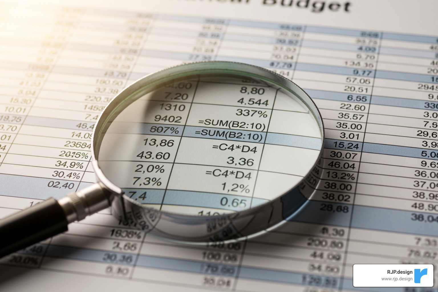 Magnifying glass over a budget sheet - wordpress website redesign cost