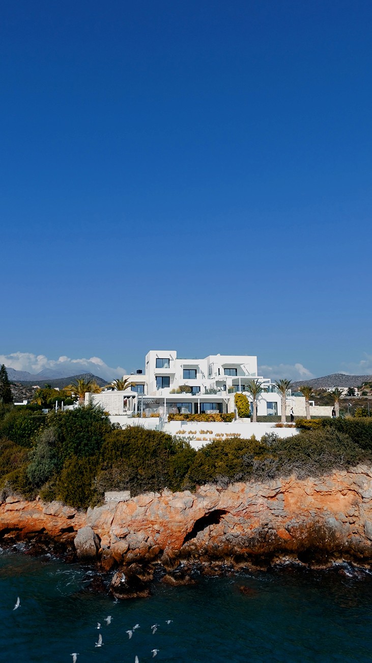 Villa on the rocks above the sea, Crete.