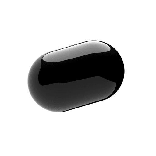 3D black capsule shape, symbolizing Portray Digital Agency's sleek and modern approach to digital solutions, on a dark background