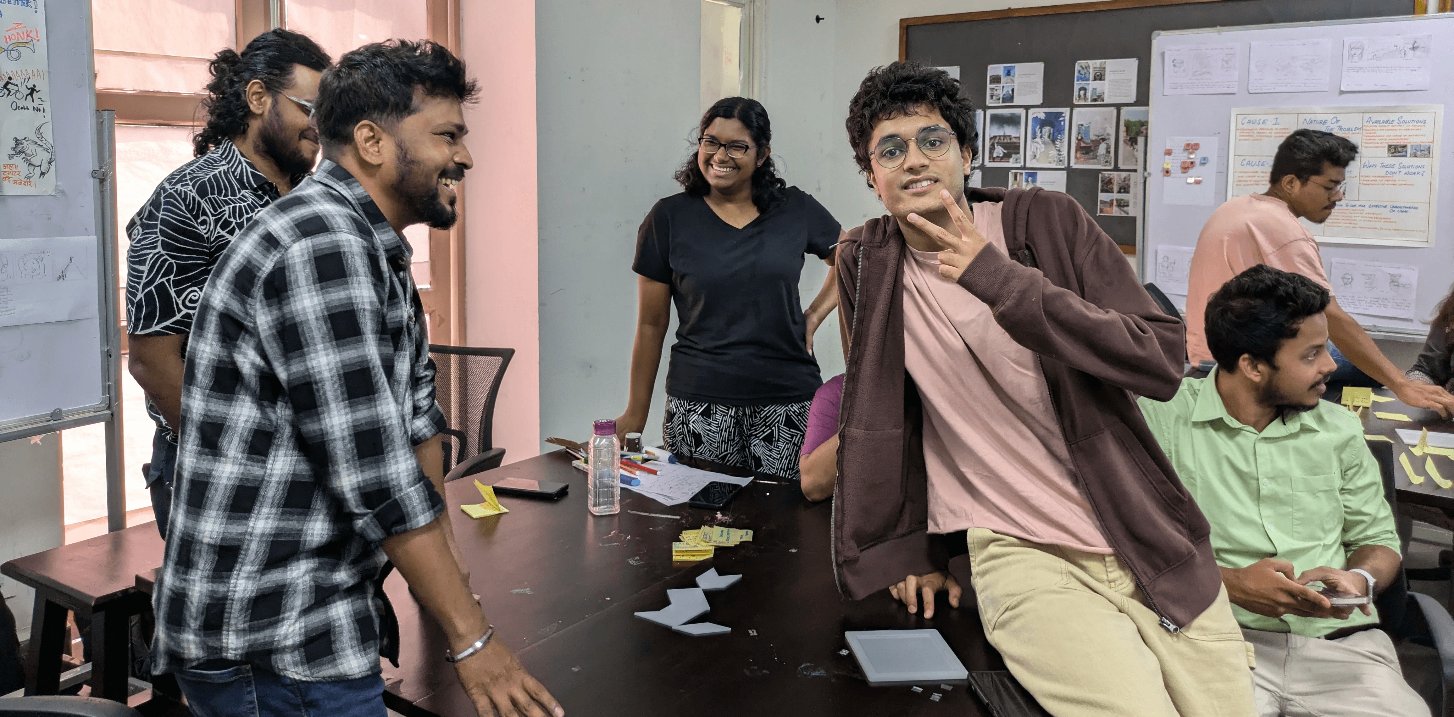 A group of design students at the school of design at IIT Jodhpur engaged in project work.