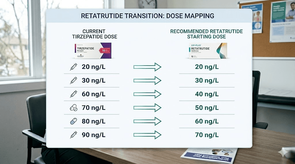 Tirzepatide to retatrutide dose mapping chart for safe transition