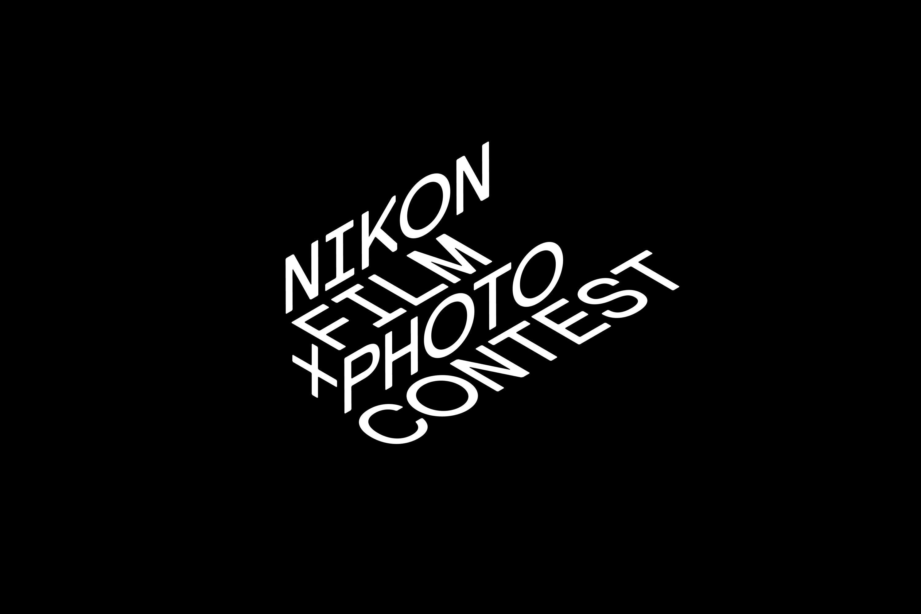 Stylized text "Nikon Film + Photo Contest" on a black background, representing a logo or brand name.