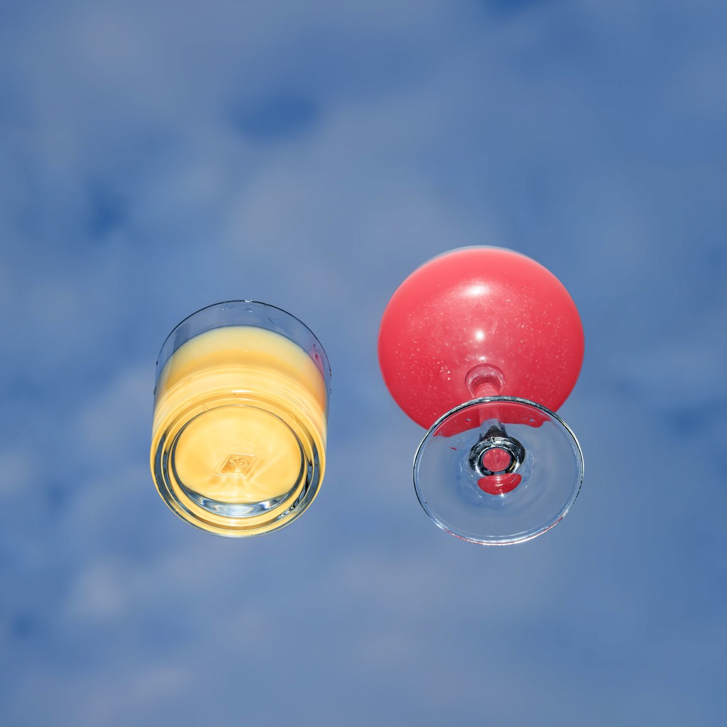 Rhubarb and Custard coktail floating in the clouds