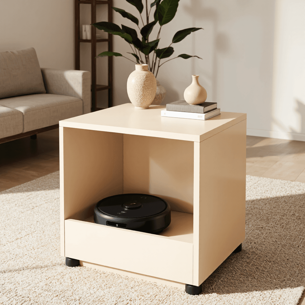 product photography of a modern side table with a storage compartment