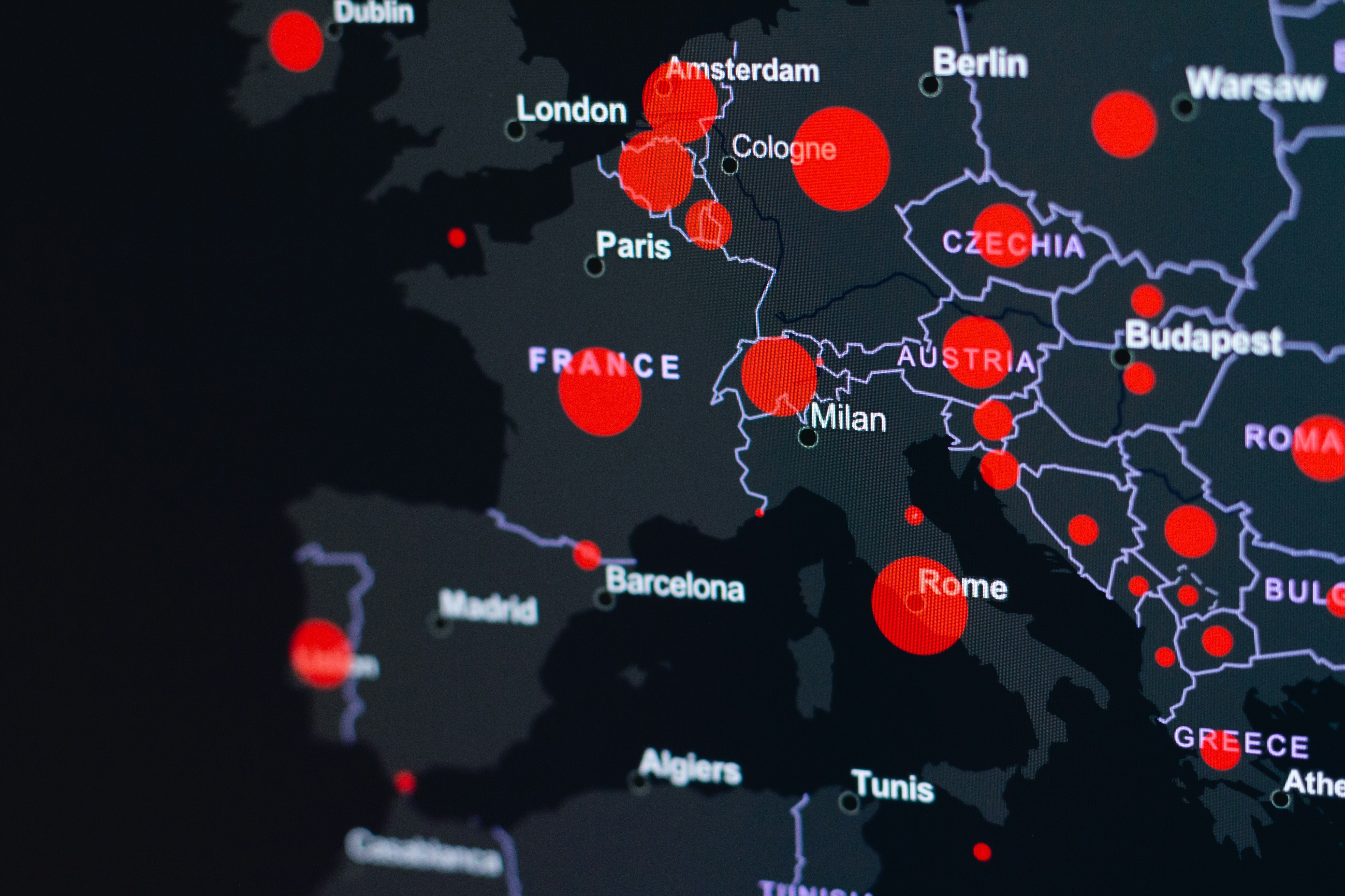 Map of Europe's hubs for key generative engine optimization locations for Signal House GEO Agency.