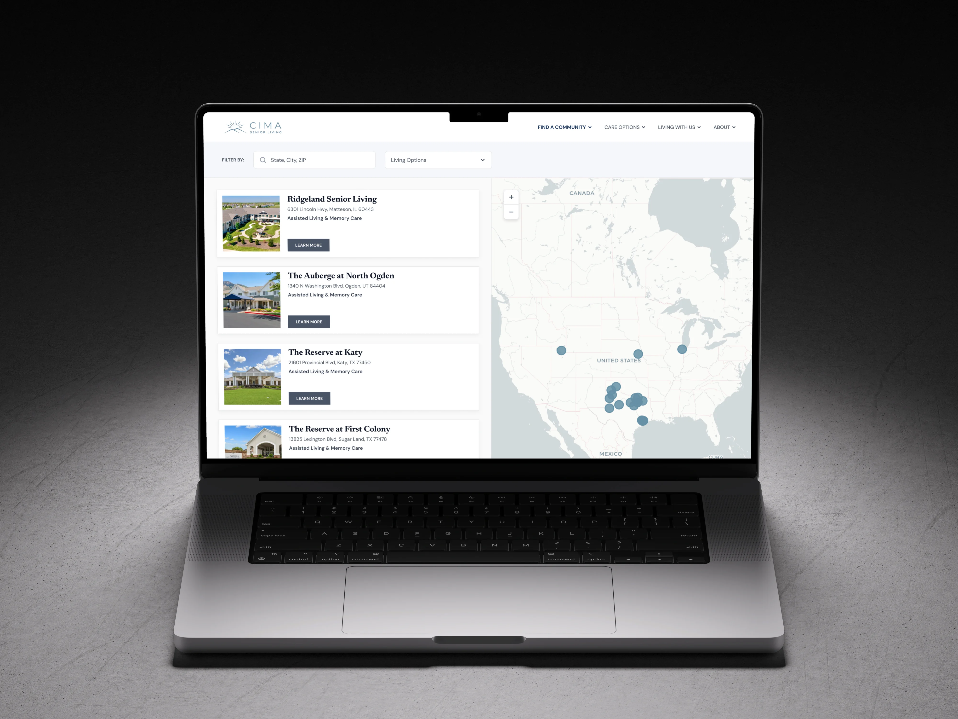 Cima Senior Living — secondary project view showing the website design and interface.