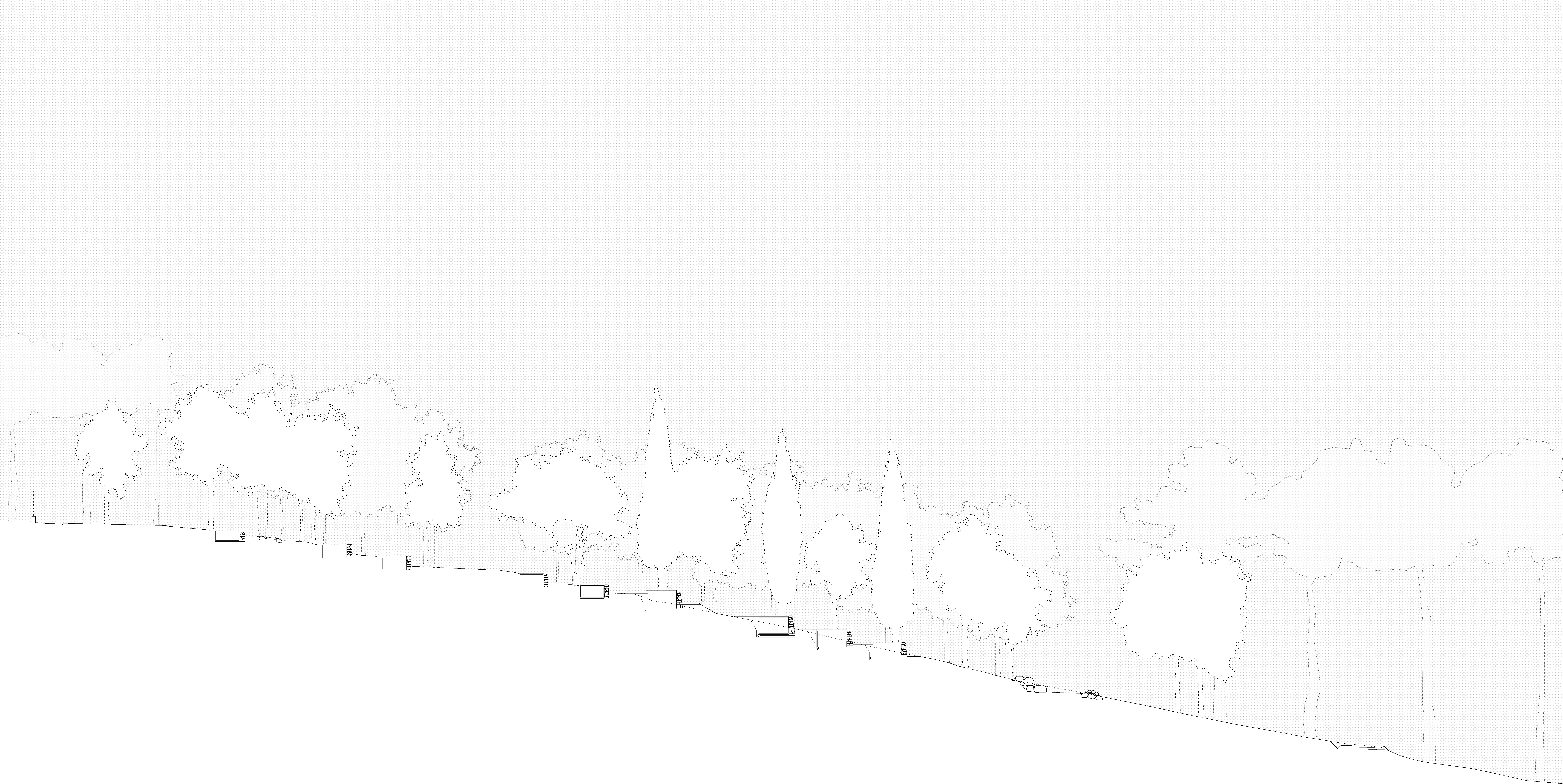 Sección constructiva muros de piedra seca y bosque cementerio