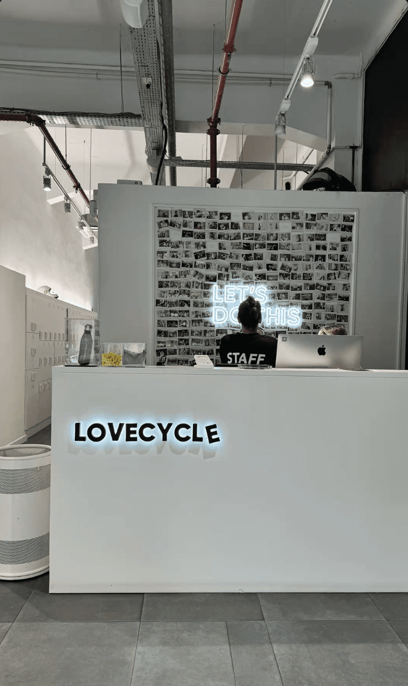 Backlit reception Sign for cycling studio