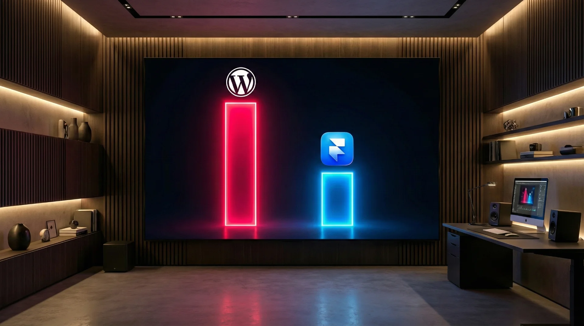 écran géant affichant un graphique montrant le coup supérieur de wordpress comparé à framer