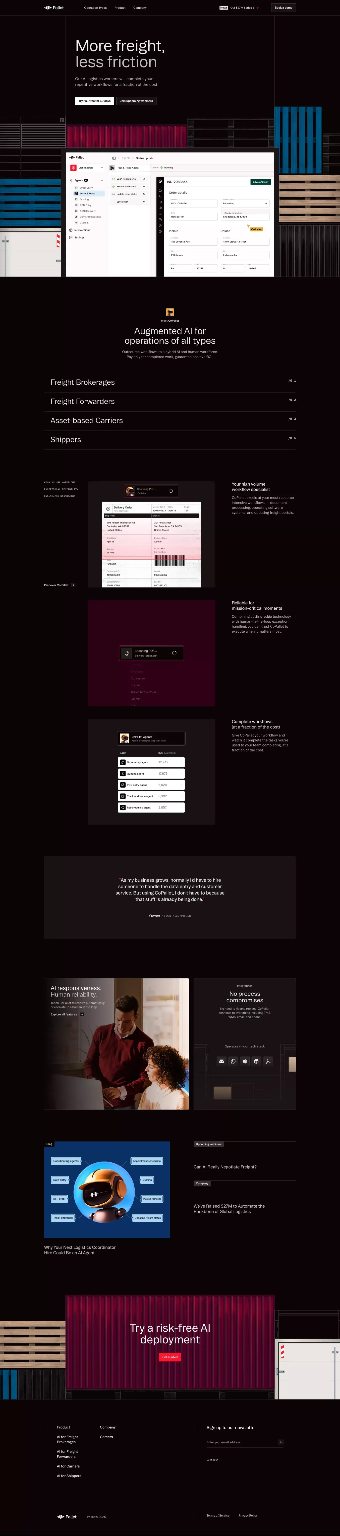 Pallet landing page screenshot showcasing Tech design