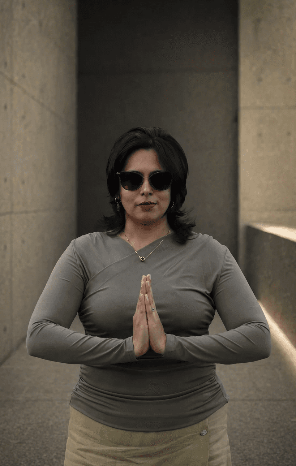 Ulrika performing a namaste