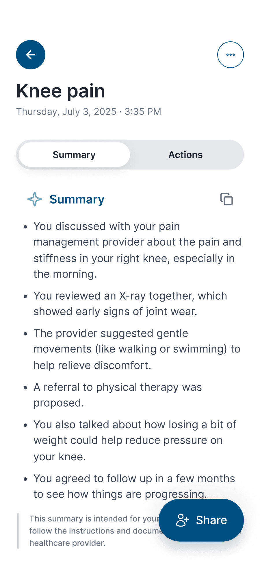 Details of a summary of Emilia