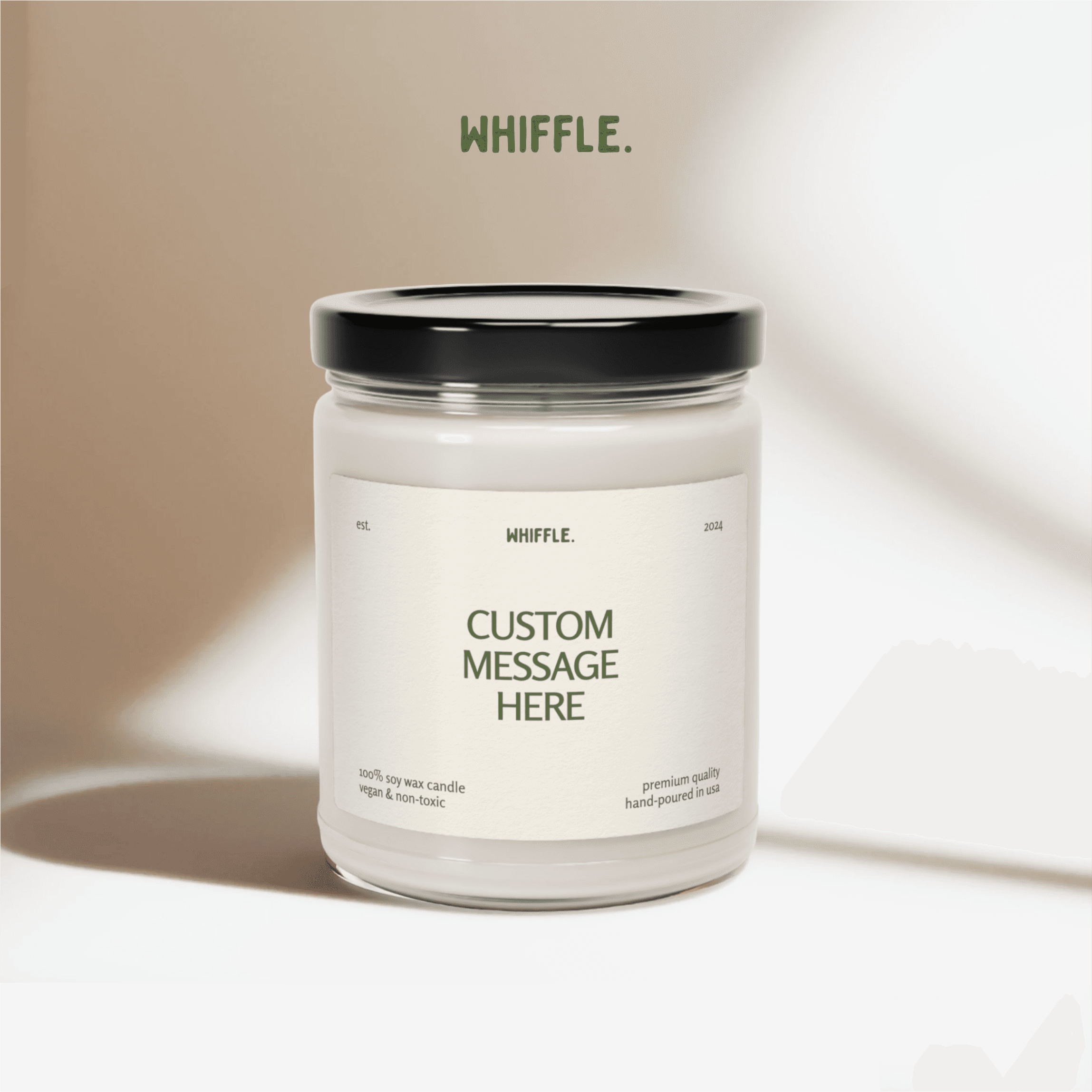 Product photography mockup for Whiffle candle