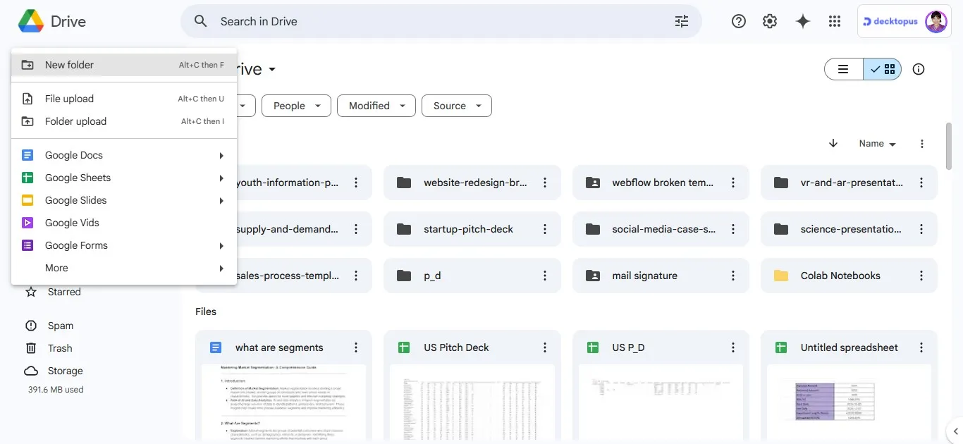  A screenshot showing the Google Drive interface with the “New” button highlighted, located on the left side of the screen.