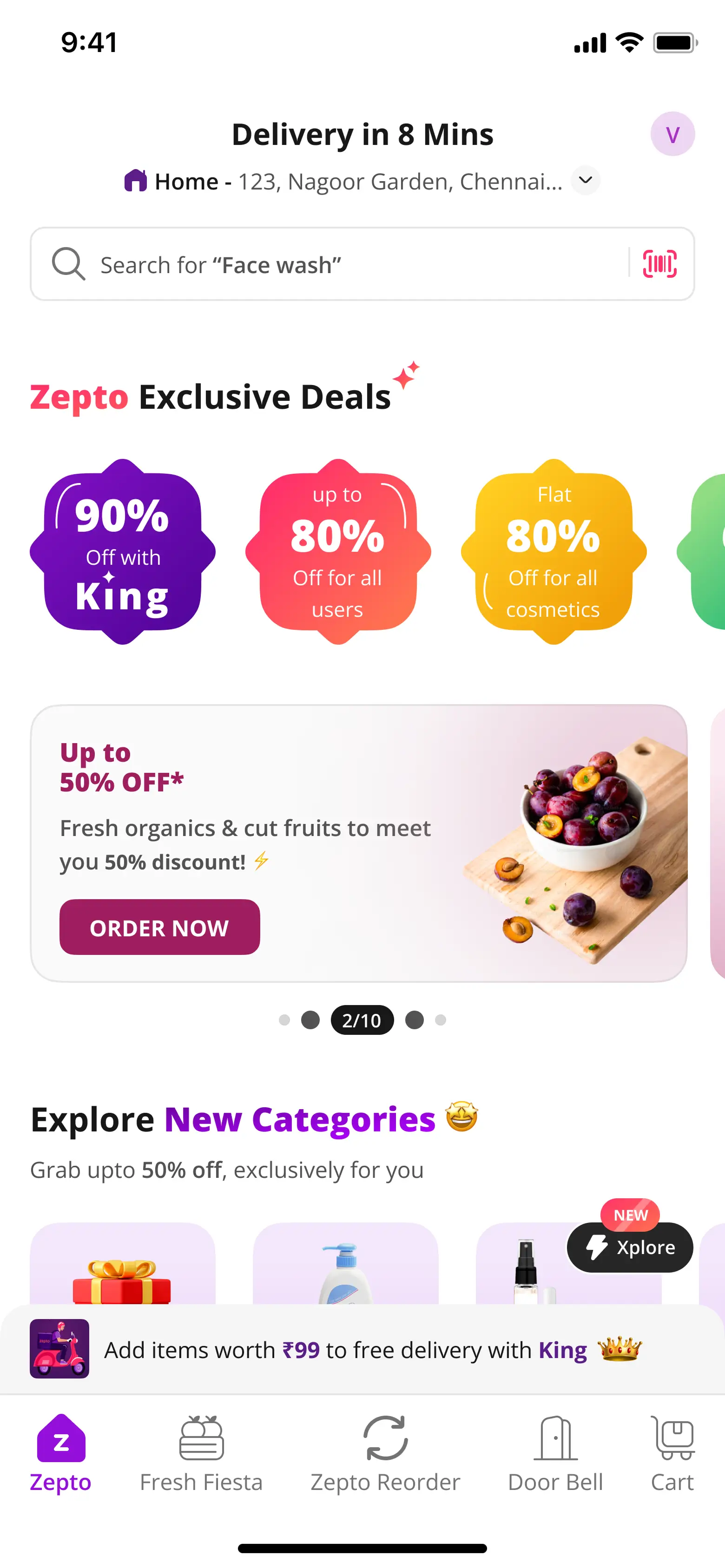 Zepto Home Screen