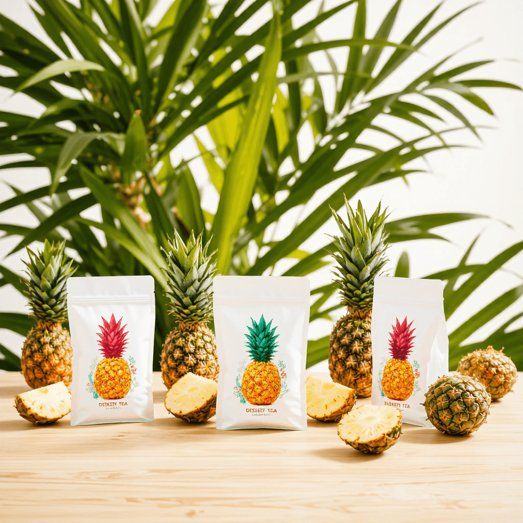 product photography of packets of pineapple vinegar dessert tea
