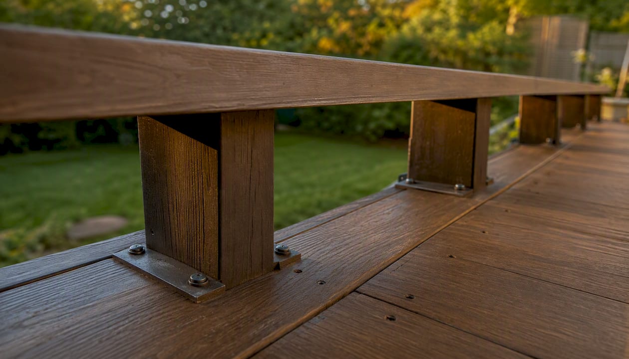 Close-up of bench railing anchoring detail