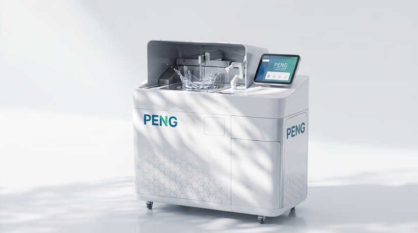 Laboratory analyzer photorealistic 3D product render in a clinical lab environment