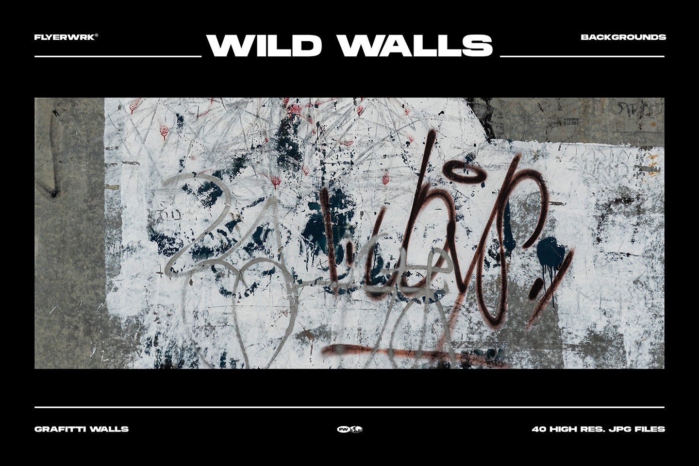 Grungy wild walls urban backgrounds with dark marker tags and white spray paint on industrial walls