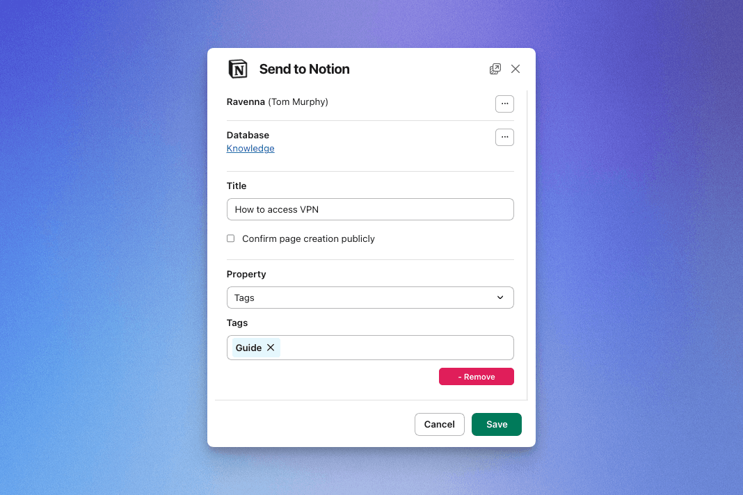how to send a Slack DM directly to Notion