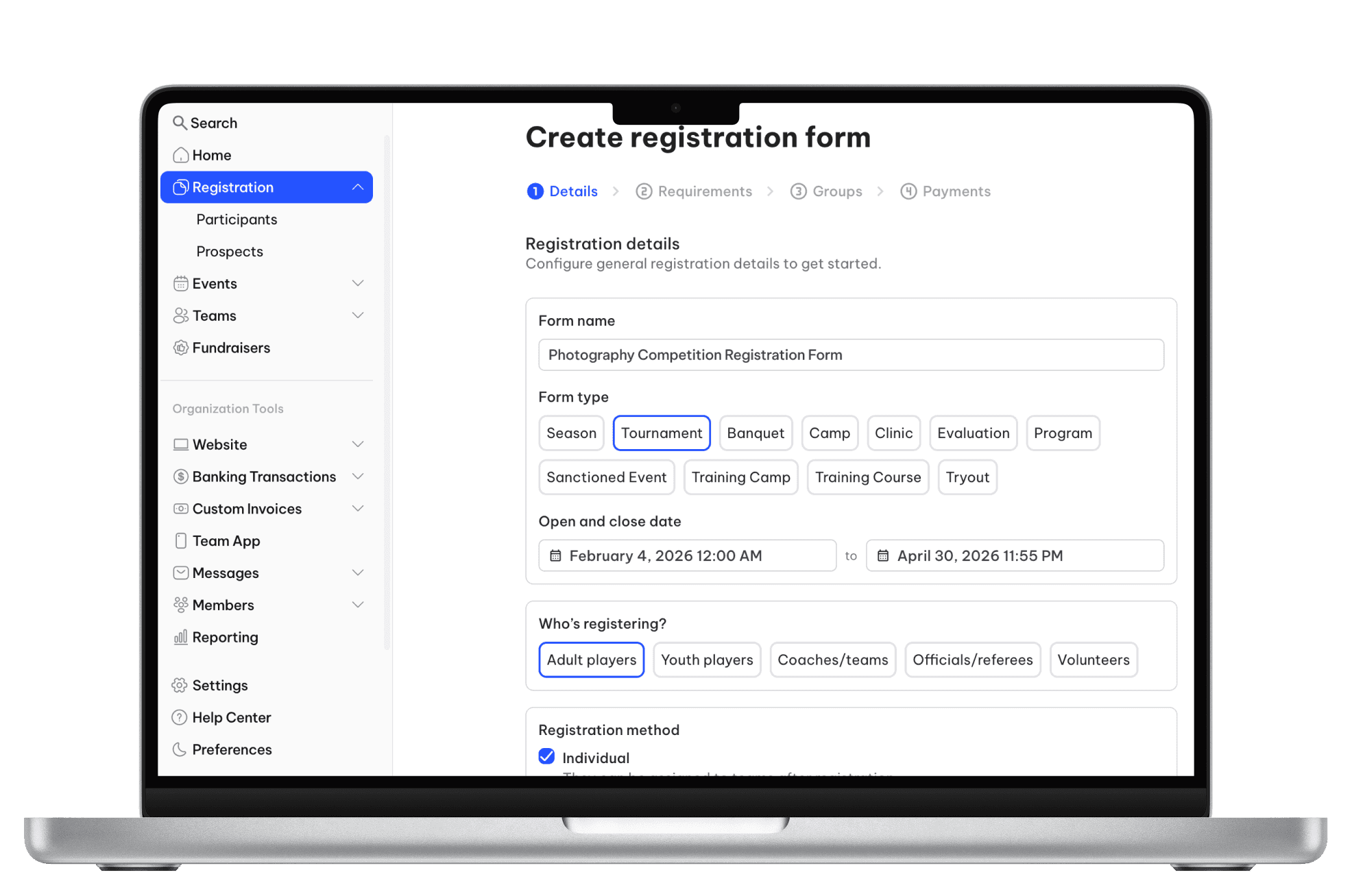 TeamLinkt's Tournament Registration Form