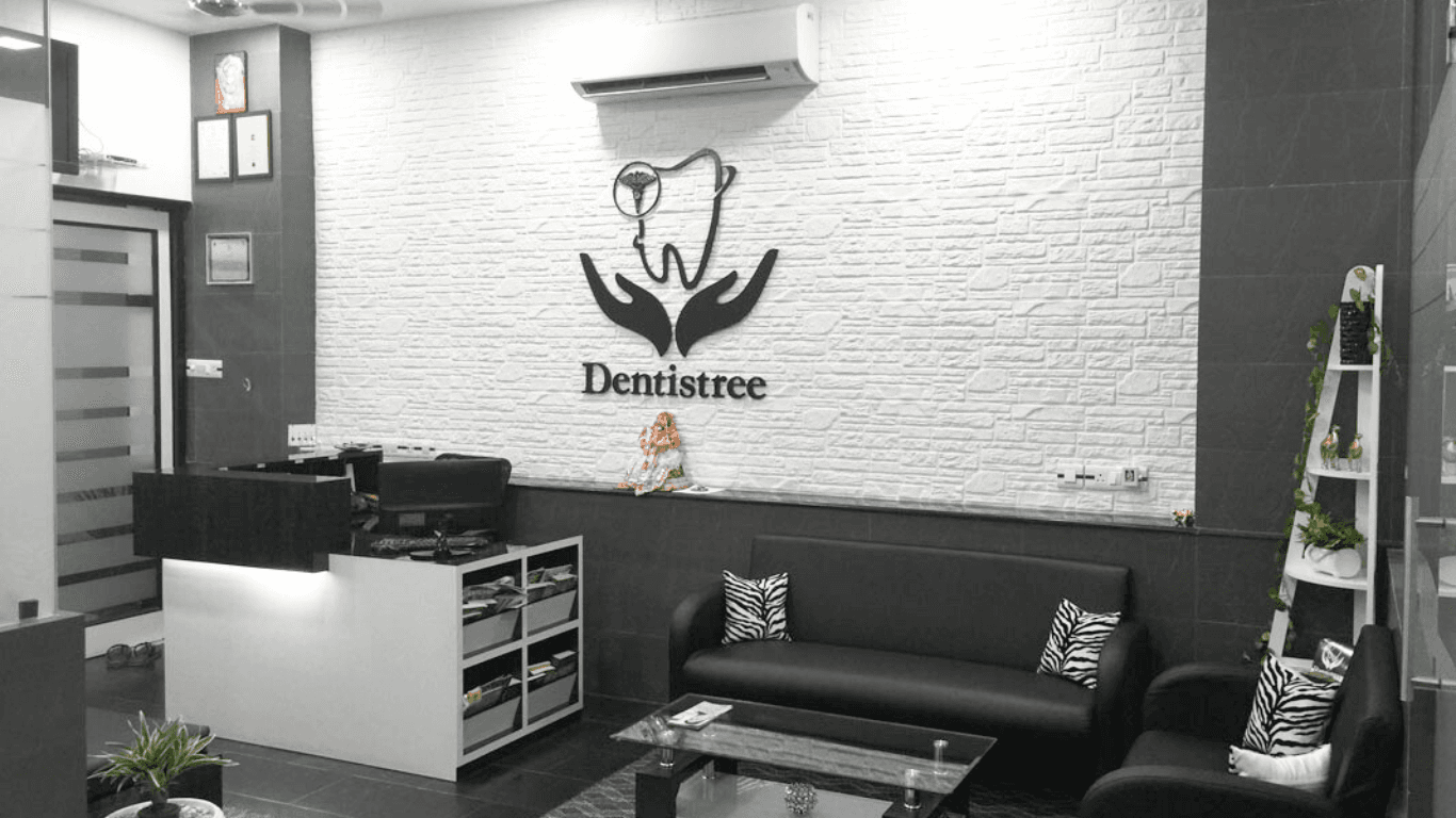 Reception and waiting area of Dentistree Dental Clinic near Park Street Metro Station Kolkata.