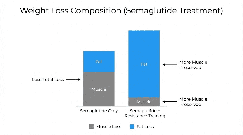 Body composition changes on semaglutide with and without strength training