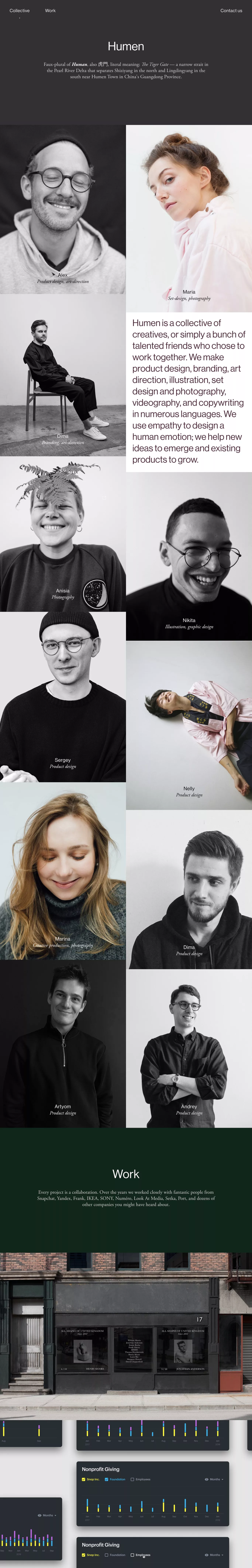 Humen portfolio page screenshot showcasing Photography and Design design