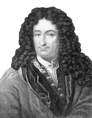 Black and white engraving of a man with long, curly hair, wearing an elaborate 17th-century outfit with a high-collared shirt and decorative buttons. His expression is calm and introspective, with a slight smile, conveying an air of intellectual sophistication. The detailed curls and fine attire suggest he is a person of notable status and education.