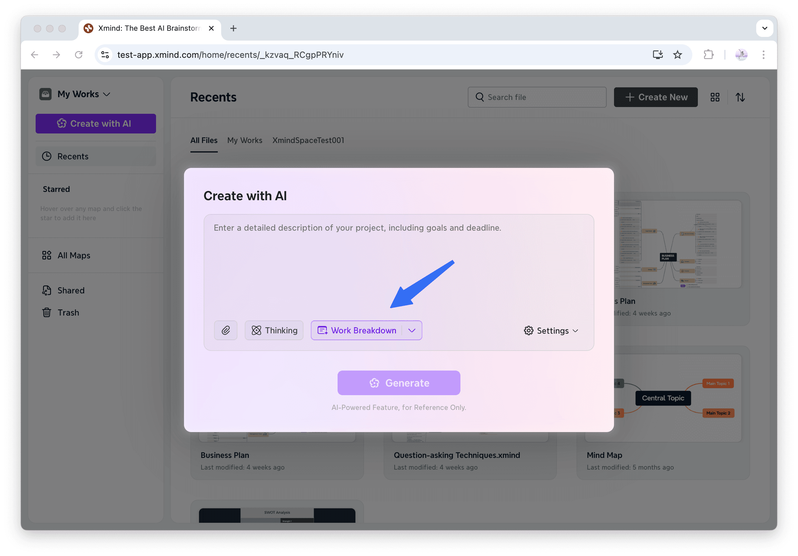 AI project planning interface screenshot