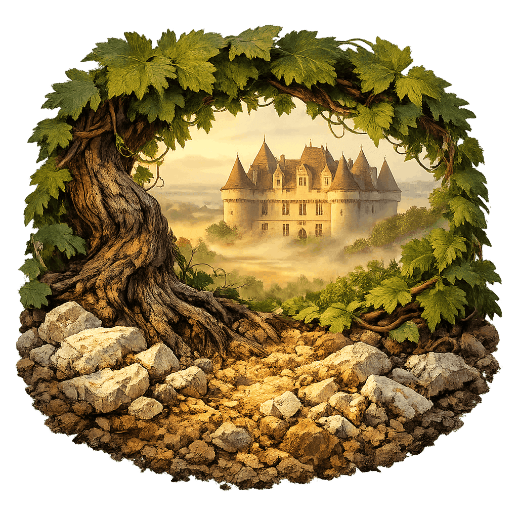 Detailed graphic of the Monbazillac wine region.