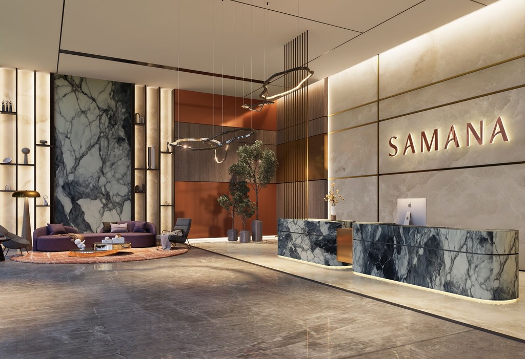 Modern office building lobby of Ocean Crest, featuring sleek furniture and large windows allowing natural light.