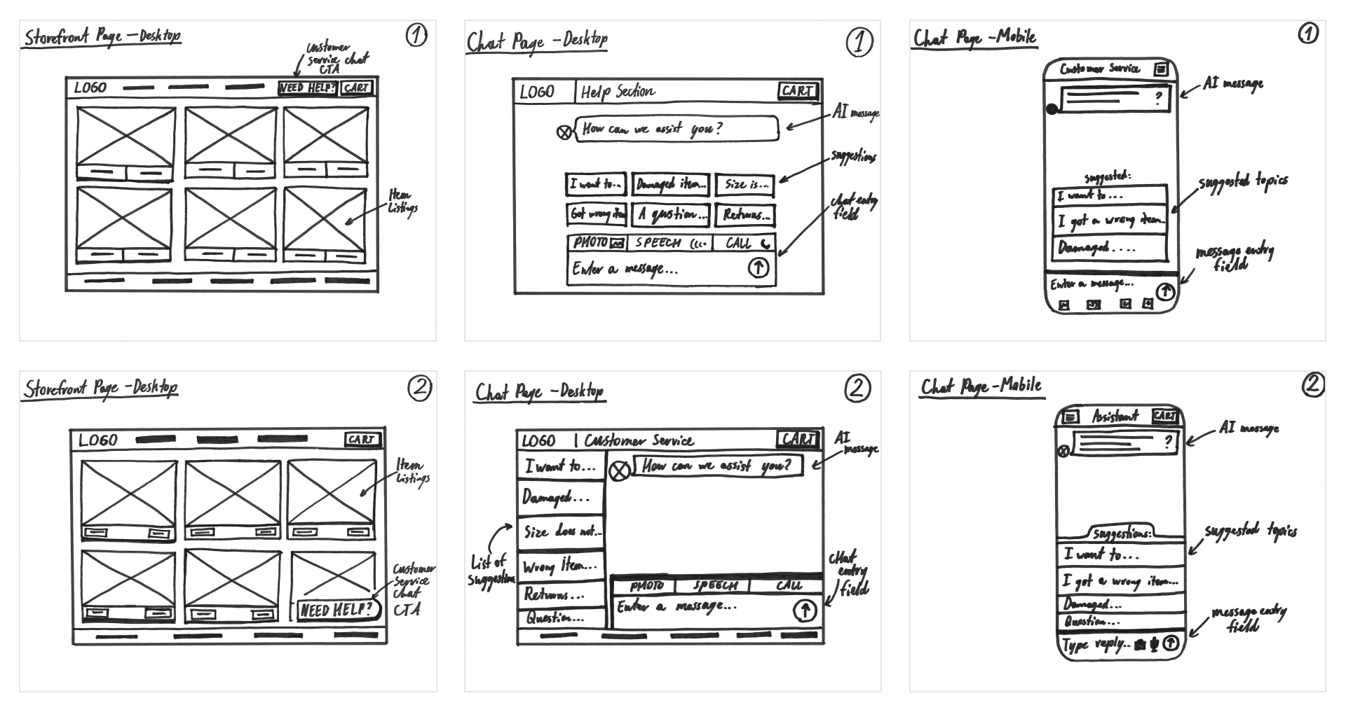 Simple sketches showing concept ideation of the application.