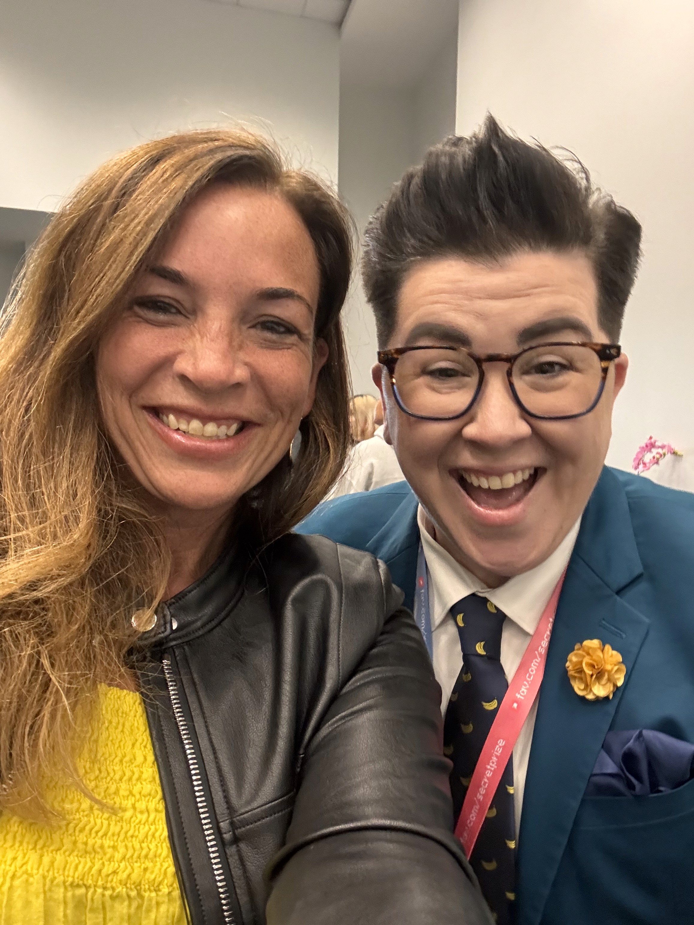 Friendly picture of Amy with one of her guests