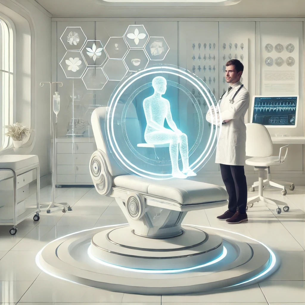 médico do futuro analisando o caso de um paciente