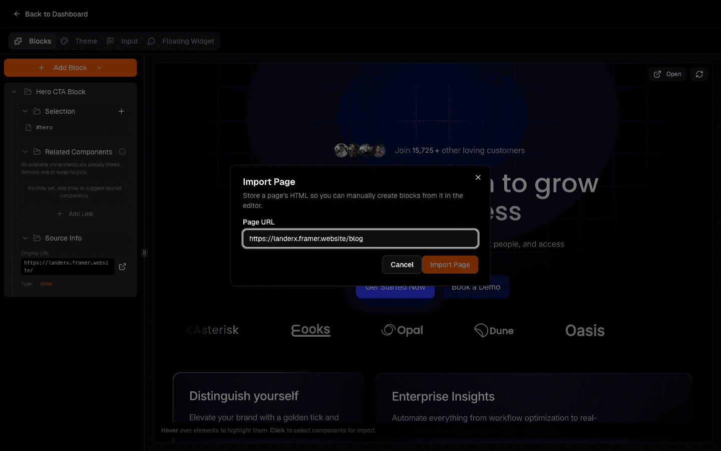 Add new page URL in import flow