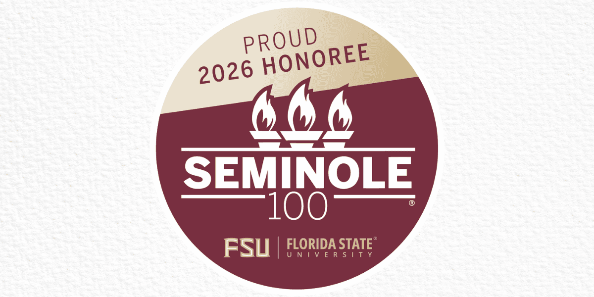 Seminole 100 logo honoring Robert Nichols Insurance Group's fourth consecutive recognition for exceptional growth and leadership in 2026.