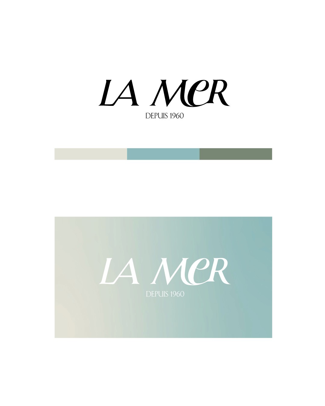 Charte graphique de La Mer, palette moderne aux tons bleus et verts naturels pour une image raffinée et organique