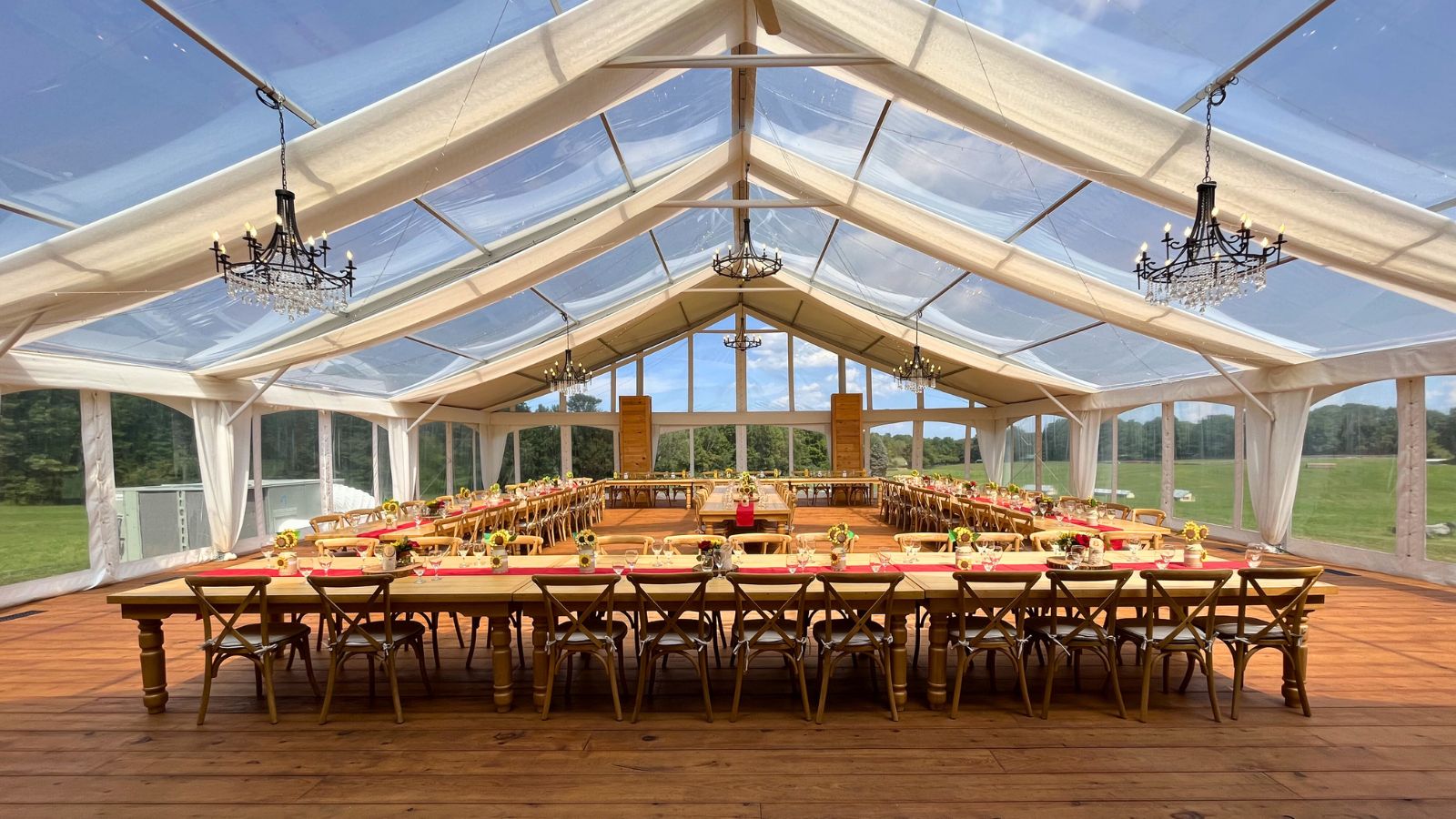 Wedding reception under a beautiful tent.