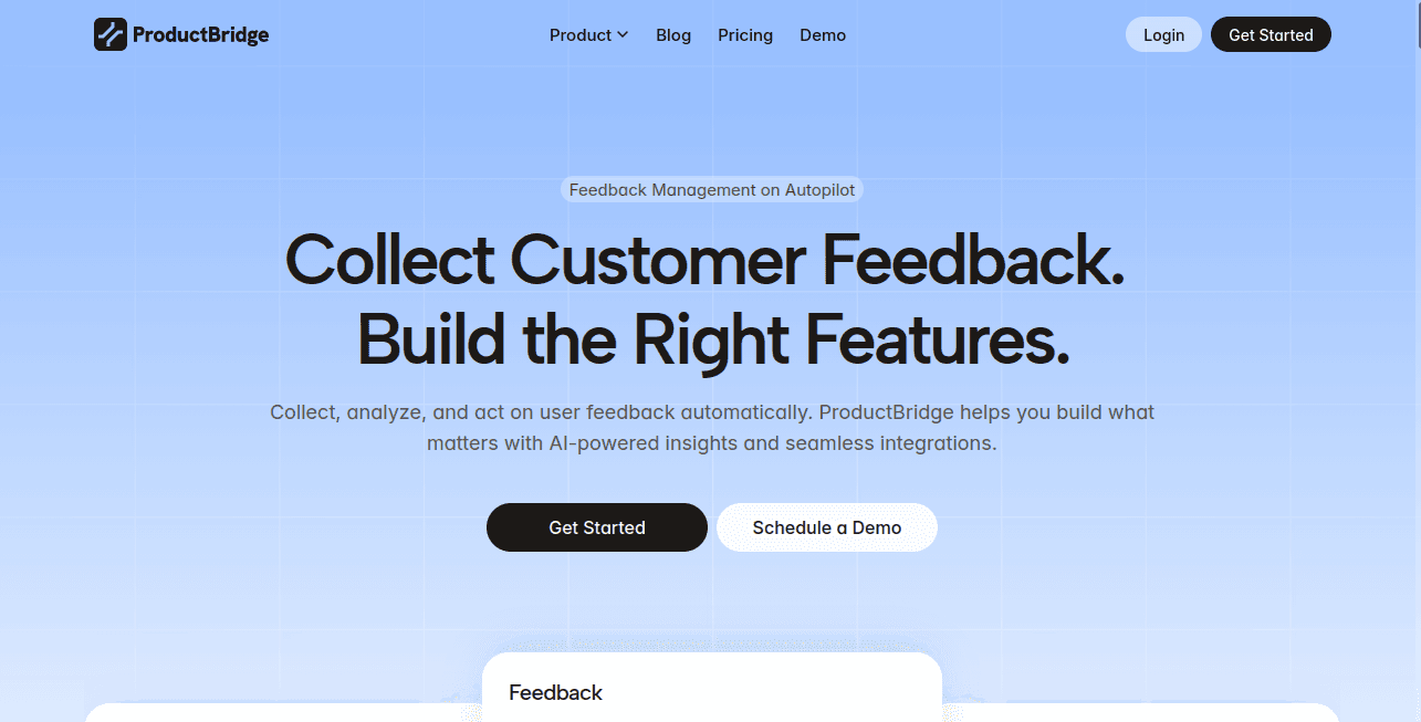 ProductBridge landing page: Collect Customer Feedback