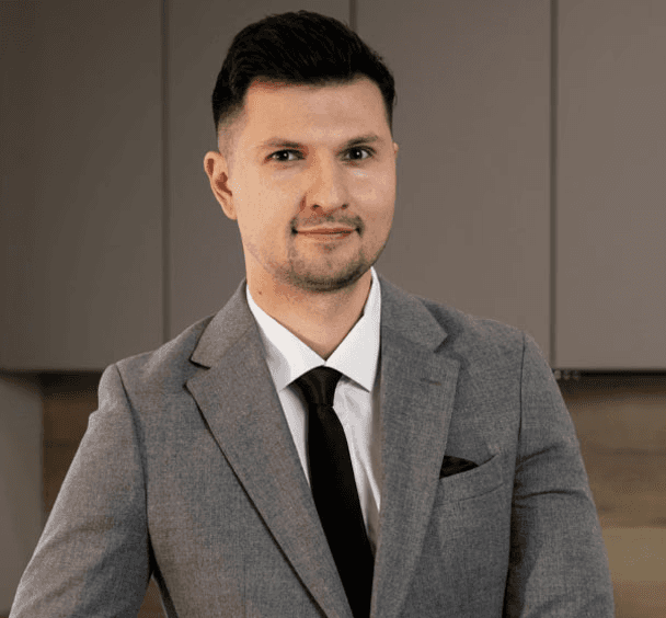 man in grey suite