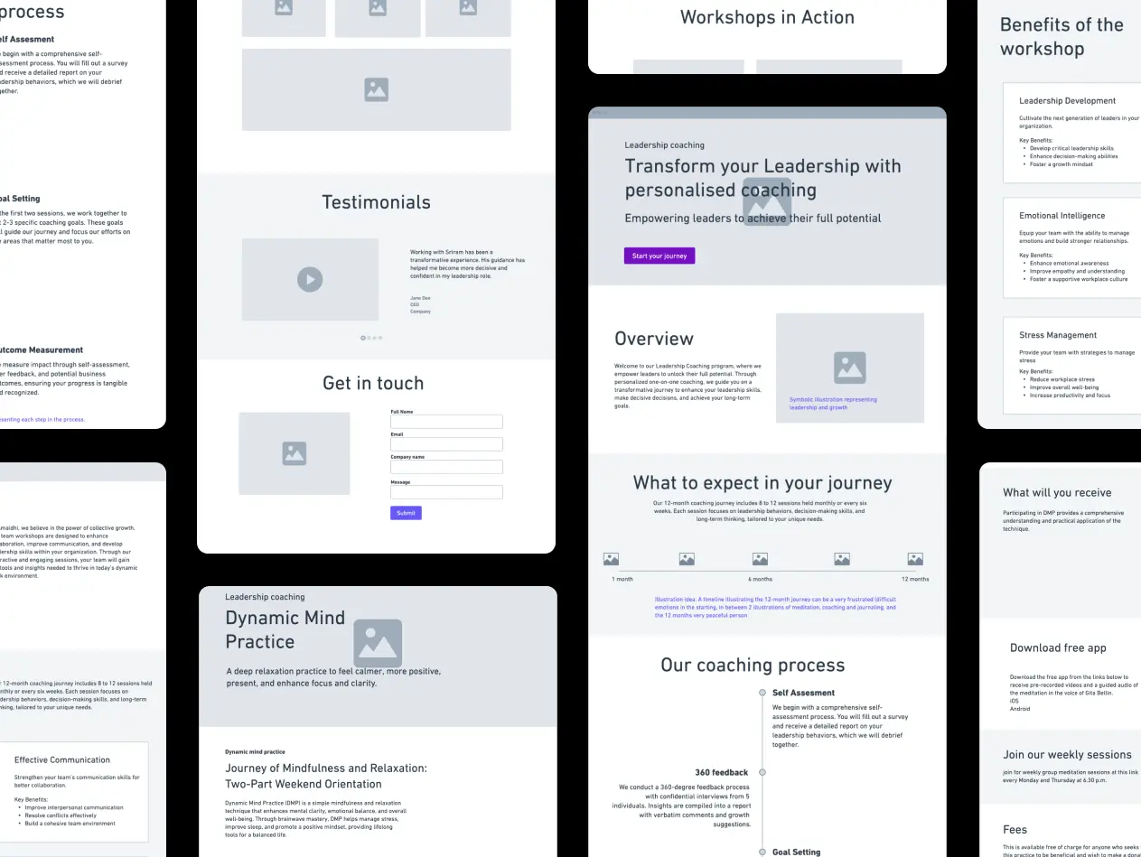 Wireframe of Amaidhi's website created by One Craft, showcasing the layout and content structure.