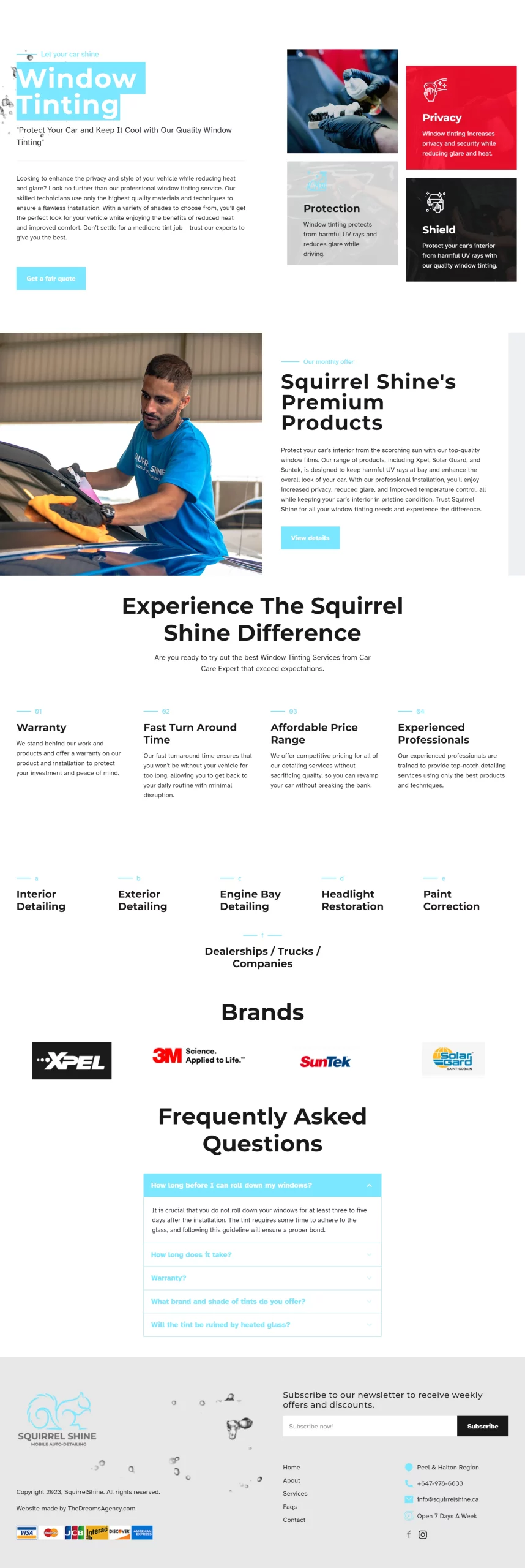 Window-Tinting page for squirrelshine website developed & designed by Dreams Agency Mississauga, Ontario
