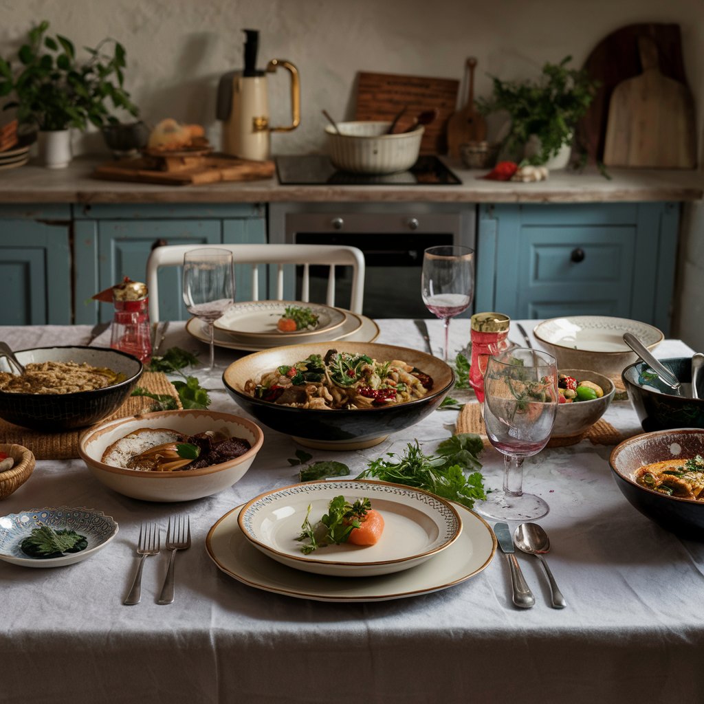 Food Dishes on a Dining Table