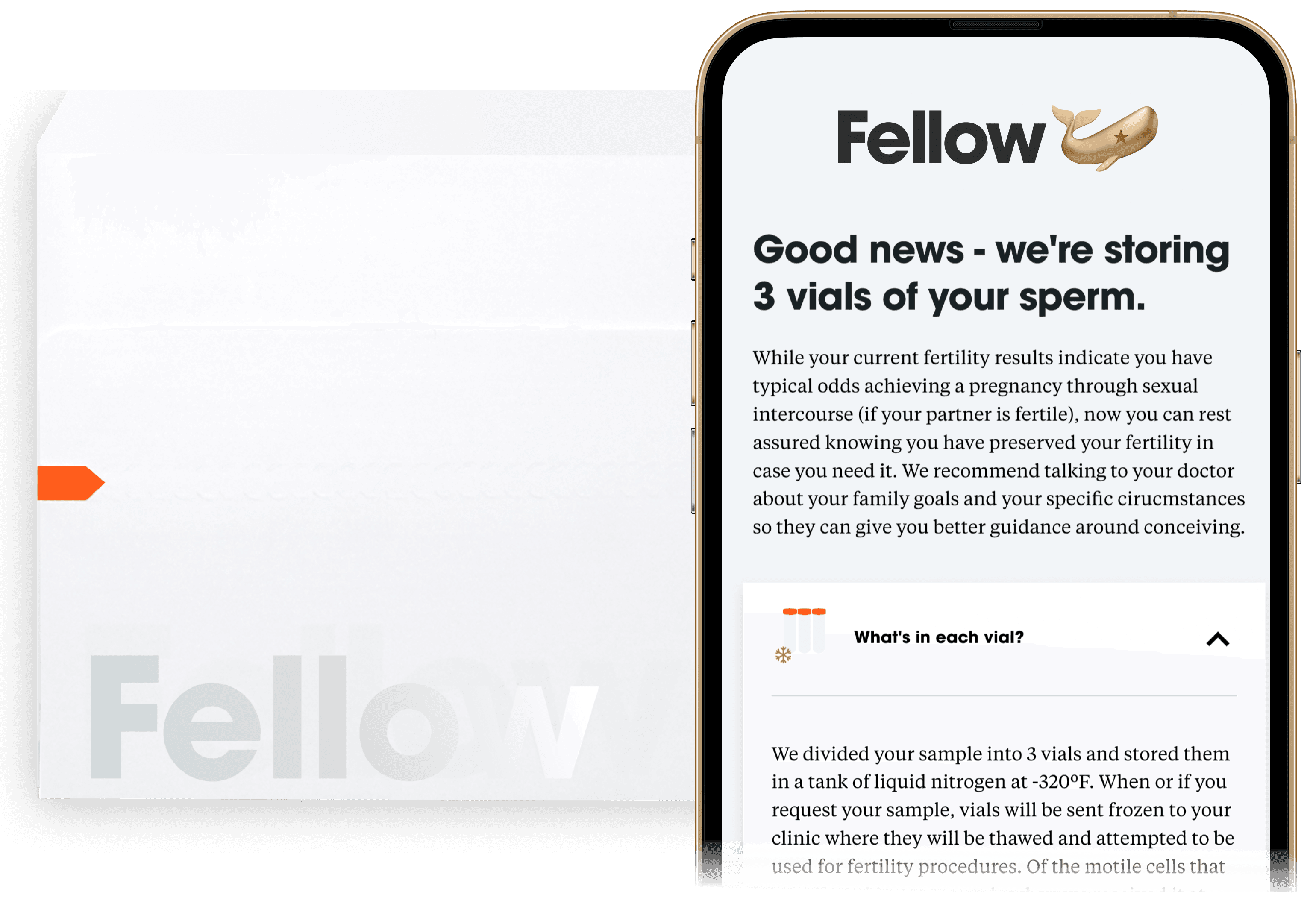 The Fellow Cryopreservation kit and results displayed on a phone
