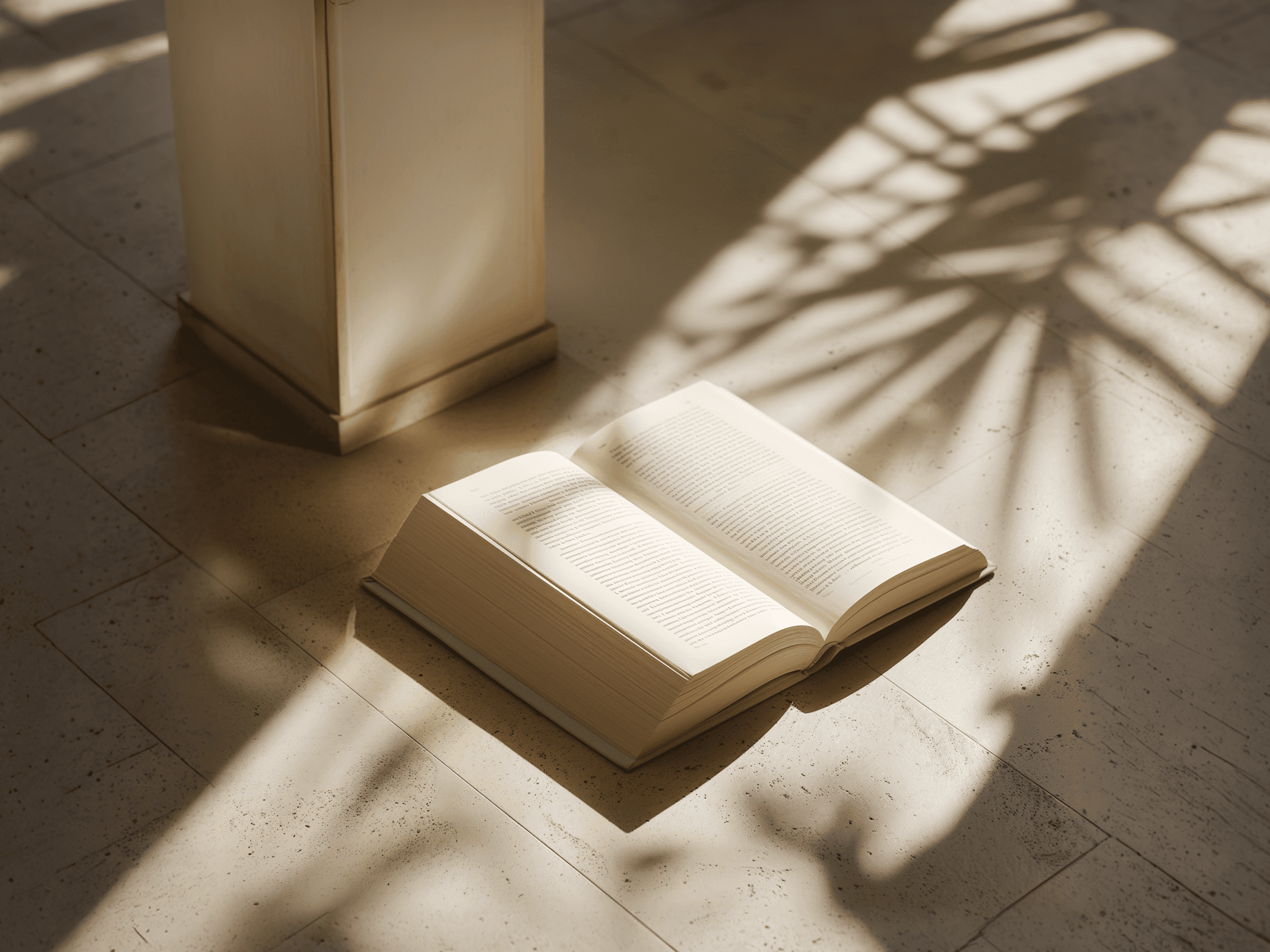 Minimalist book cover on white stairs with clean editorial design