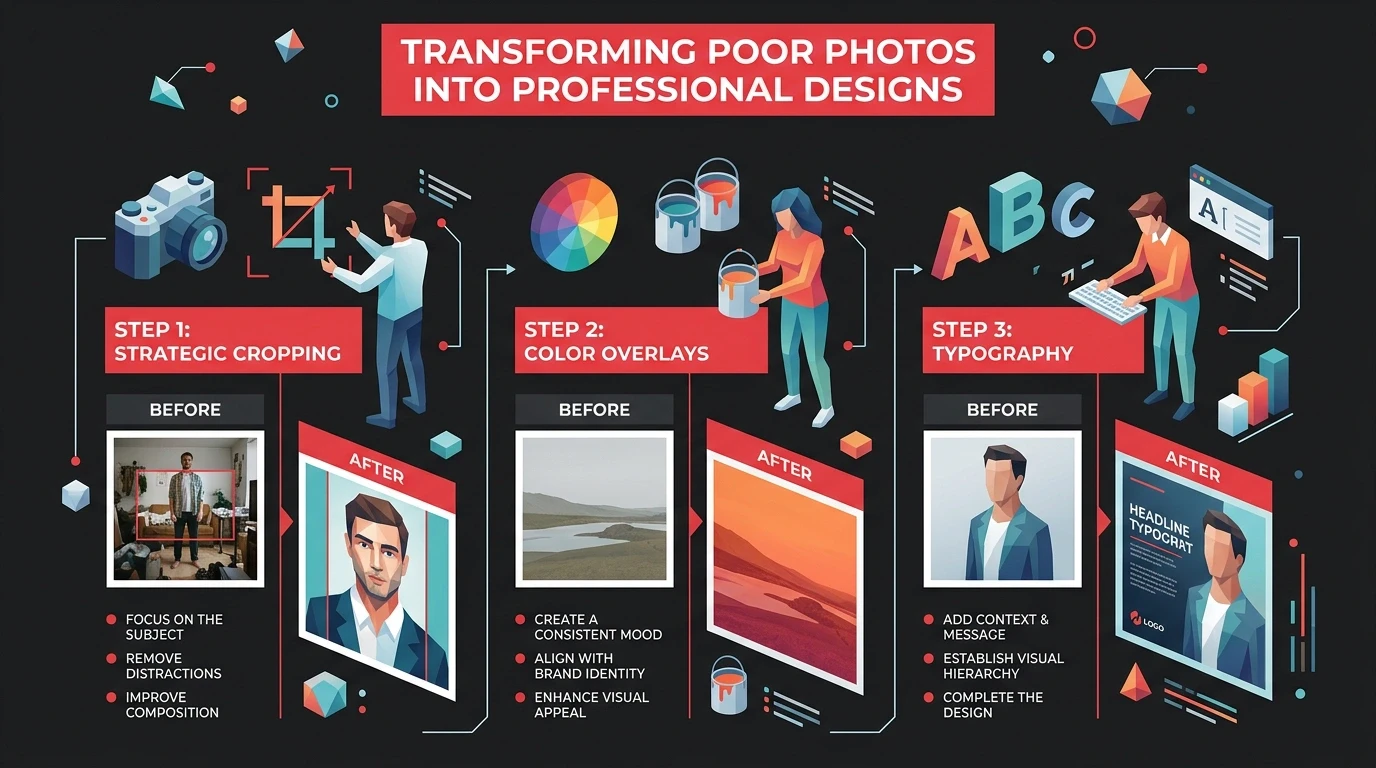 Stylized illustration of business professionals and a humanoid robot interacting with digital dashboards displaying analytics and profiles
