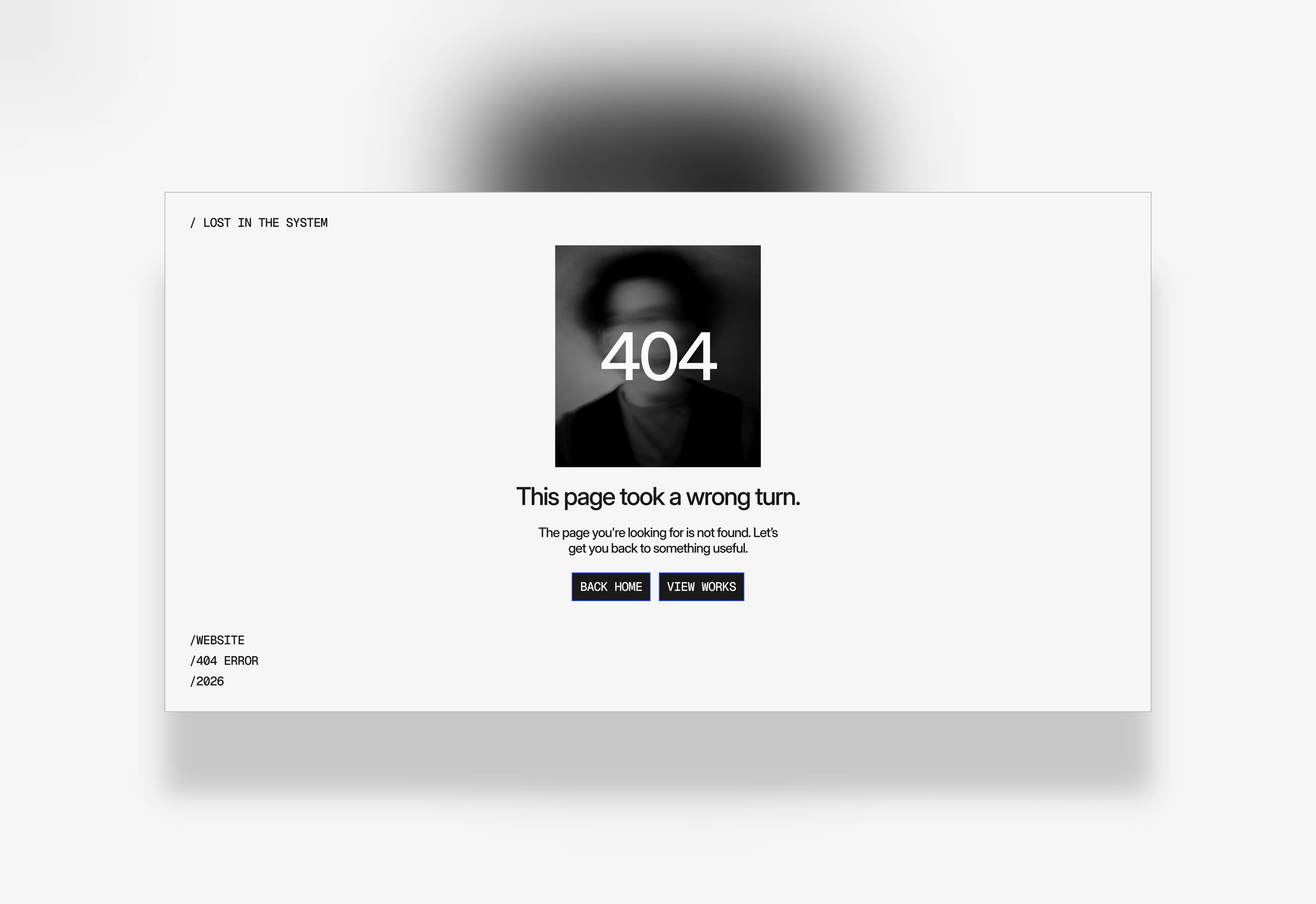 A light themed clean and minimal 404 error page section for Framer portfolio websites.