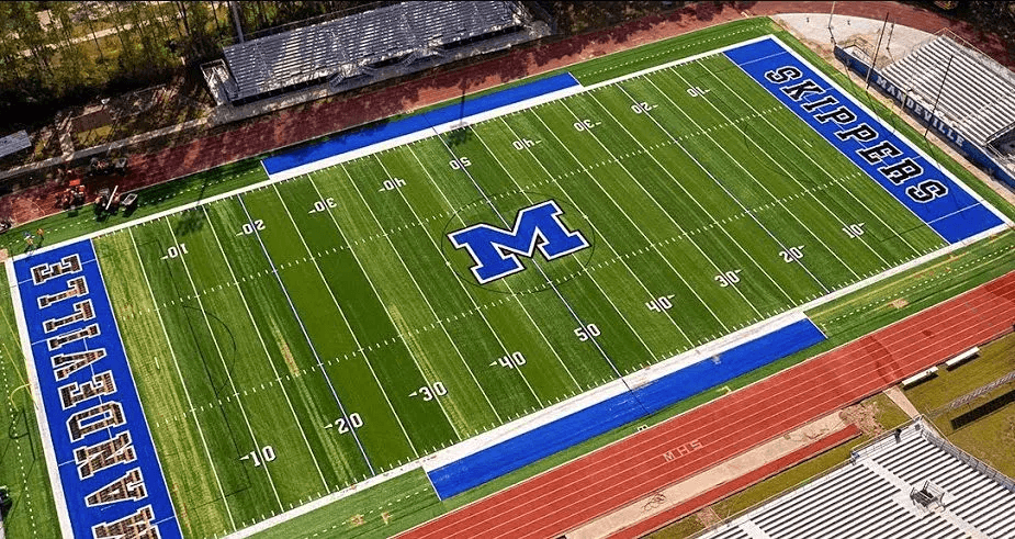 Aerial view of the Mandeville High School Football Field in Mandeville Louisiana, Home of the Skippers