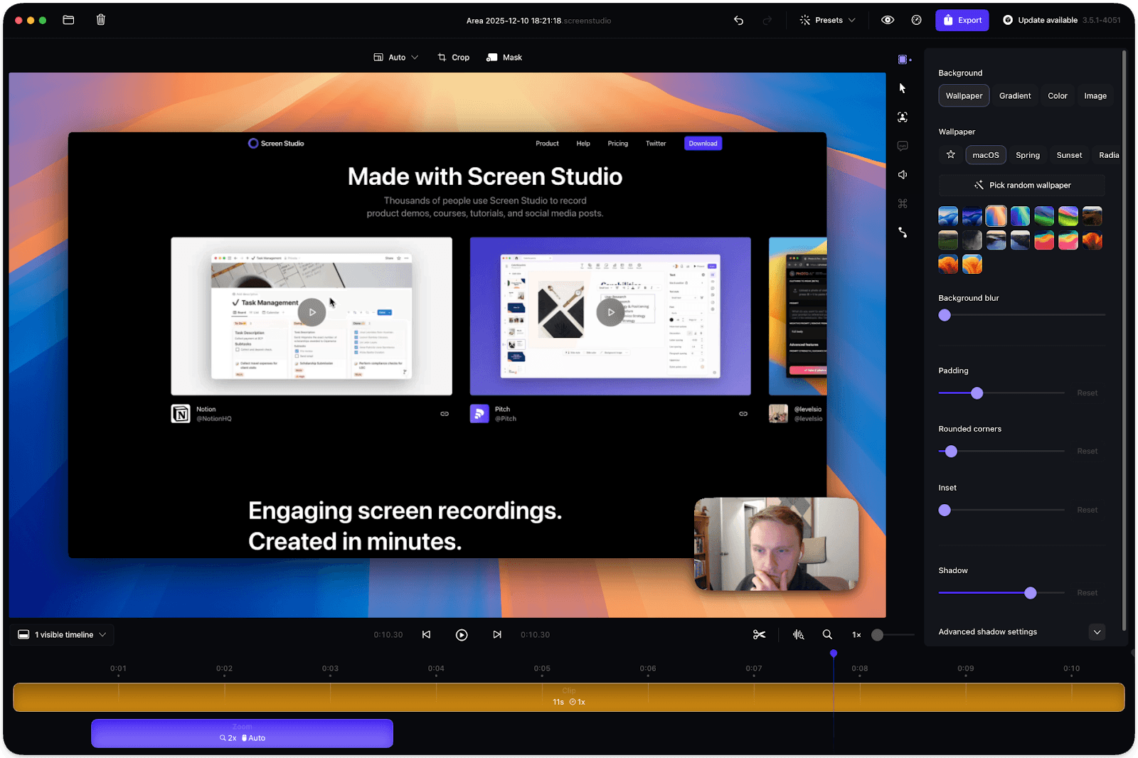Screen Studio timeline video editor